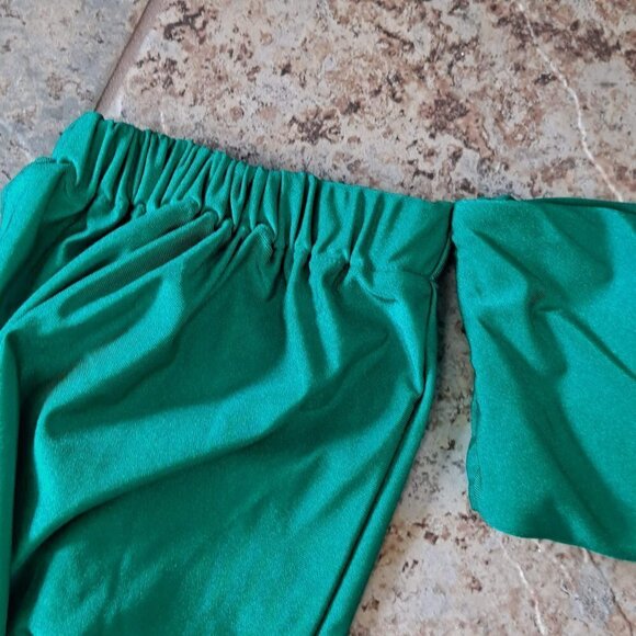 EcoSwim Size Large 2 Piece Green Bikini Set Hi Rise Bottom Sleeved Top w/Silver - Picture 10 of 15